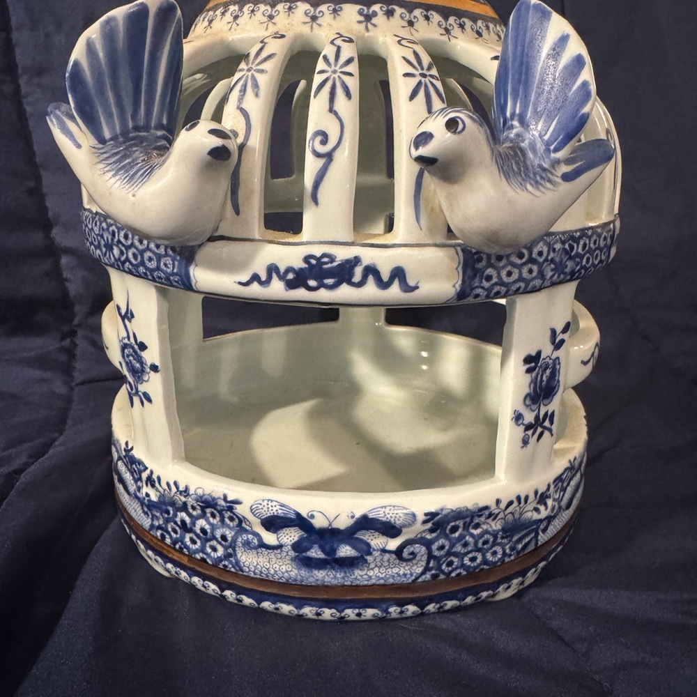 Gorgeous Artistic Blue and White Ceramic Birdcage by Oriental Accent
